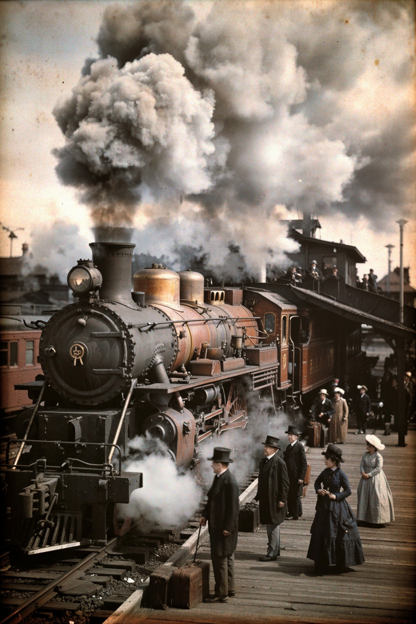 1880s steam locomotive at station platform