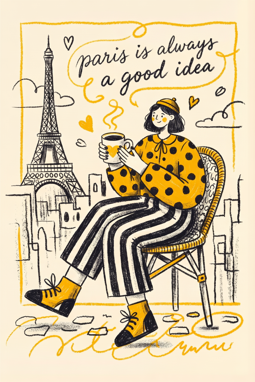 Polka dot fashion Paris bistro
