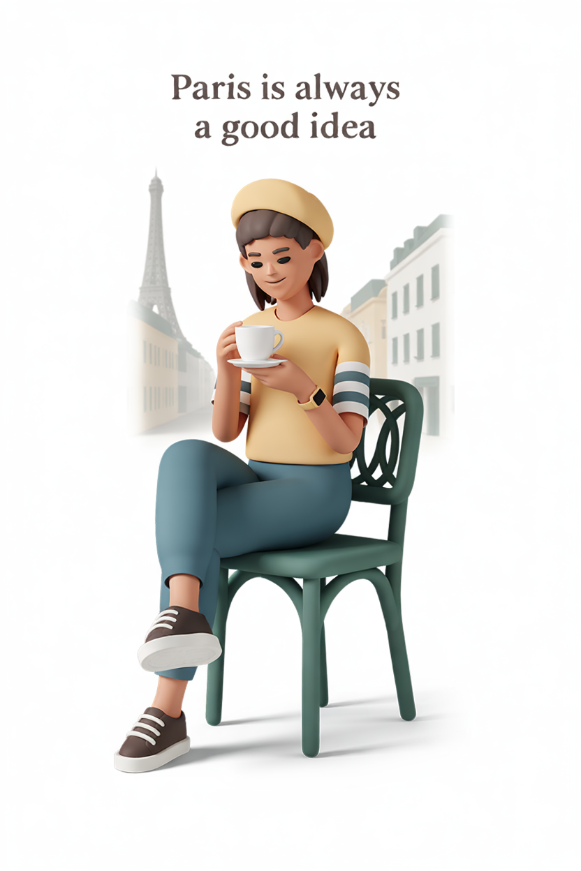 3D rendered Paris bistro scene