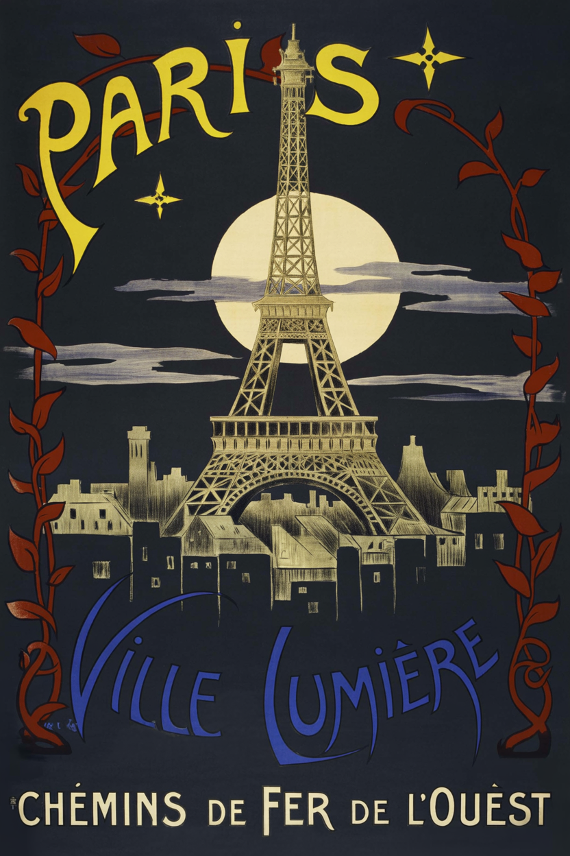 Paris Ville Lumière vintage travel poster